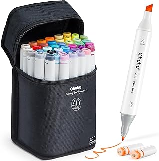 Ohuhu Alcohol Markers - Double Tipped Art Marker Set for Artists Adults Coloring Illustration - Alcohol-based Refillable Ink - 40 Colors - Chisel & Fine Dual Tips - Oahu of Ohuhu Markers