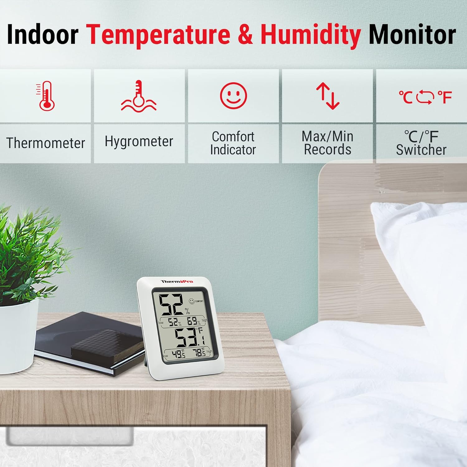 ThermoPro TP50 Digital Hygrometer Indoor Thermometer Room Thermometer and Humidity Gauge with Temperature Monitor-1