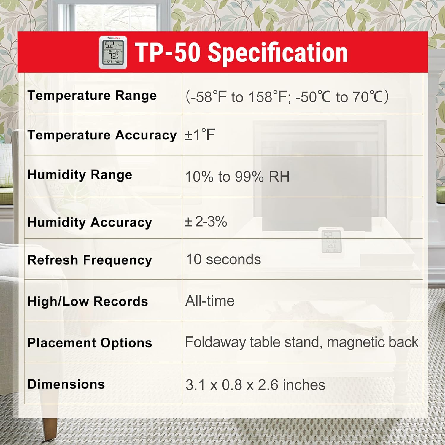 ThermoPro TP50 Digital Hygrometer Indoor Thermometer Room Thermometer and Humidity Gauge with Temperature Monitor-8