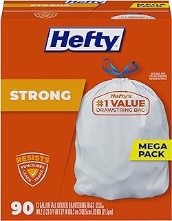 Hefty Strong Tall Kitchen Trash Bags, Unscented, 13 Gallon, 90 Count