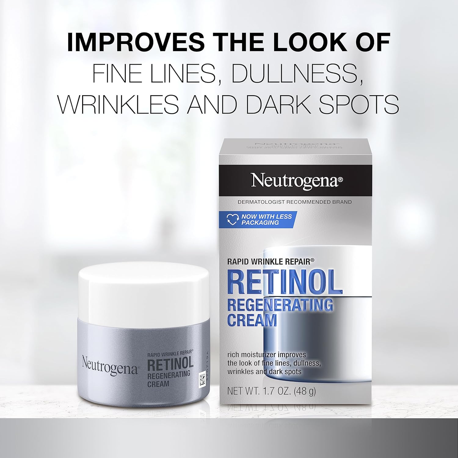 Neutrogena Retinol Face Moisturizer, Rapid Wrinkle Repair, Daily Anti-Aging Face Cream with Retinol & Hyaluronic Acid to Fight Fine Lines, Wrinkles, & Dark Spots, 1.7 oz-1