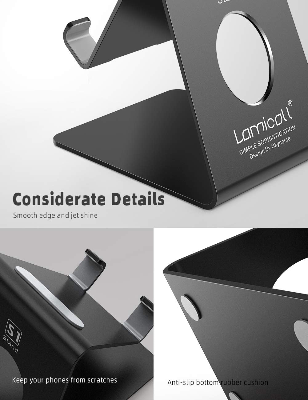 Lamicall Cell Phone Stand, Phone Dock: Cradle, Holder, Stand for Office Desk - Black-5