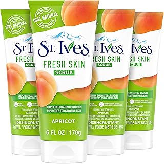 St. Ives Fresh Skin Apricot Face Scrub, Deep Exfoliator Skin Care for Clean, Glowing Skin, Oil-free Facial Scrub Made with 100% Natural Exfoliants, 6 oz, 4 Pack