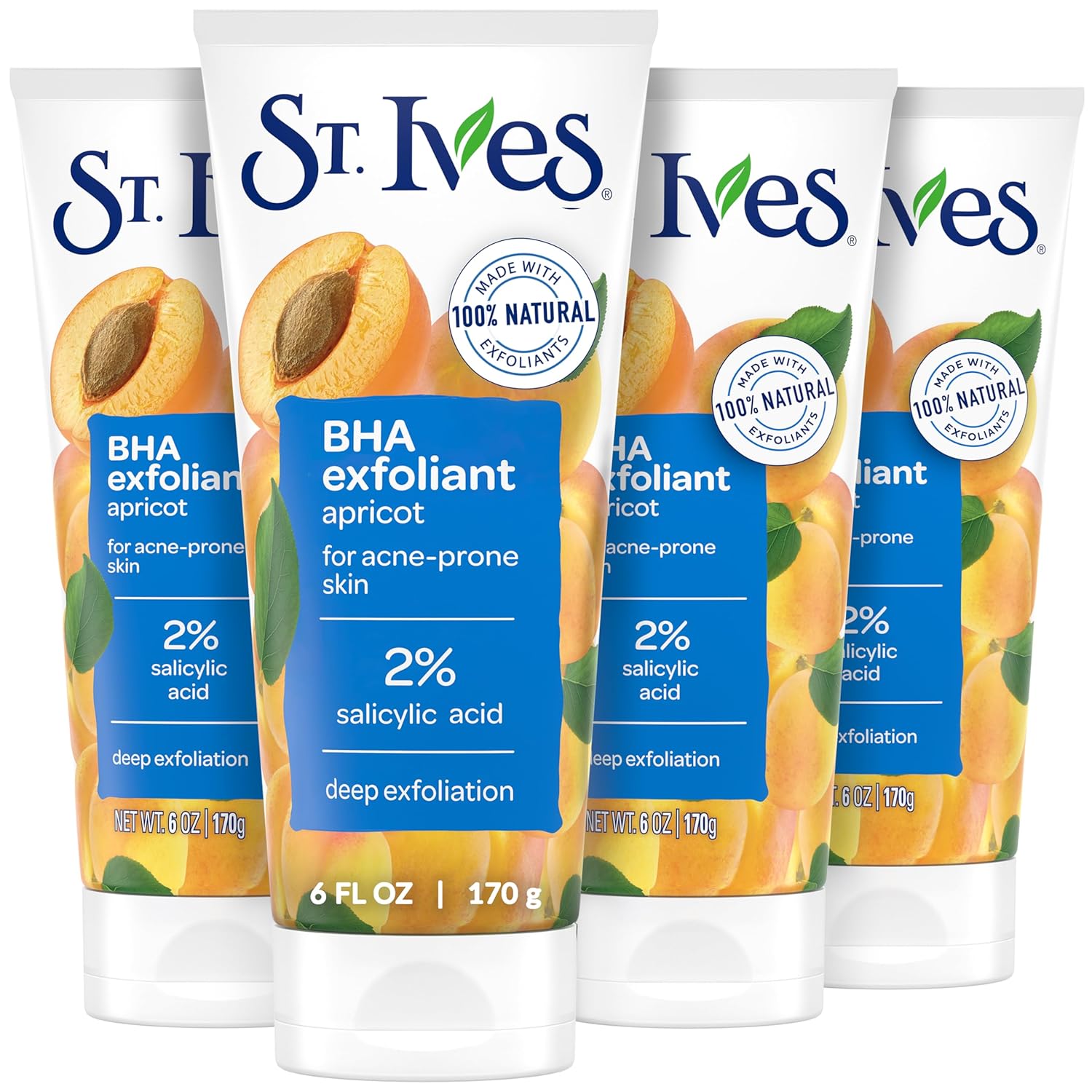 St. Ives Acne Control Apricot Face Scrub, Deep Exfoliator Skin Care, Prevents Acne for Radiant Skin, Salicylic Acid Acne Treatment Facial Scrub, Made with 100% Natural Exfoliants, 6 oz, 4 Pack-0