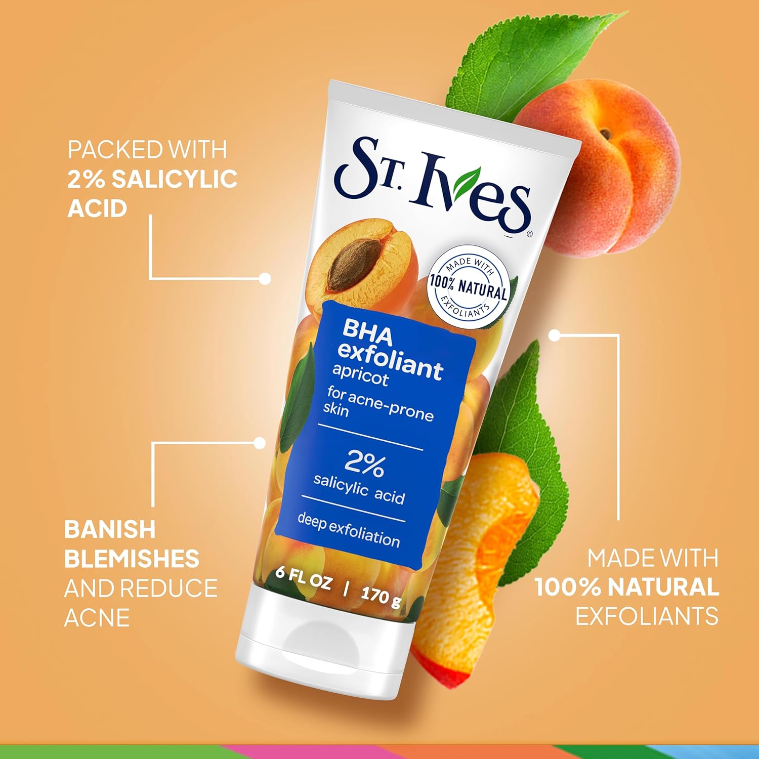 St. Ives Acne Control Apricot Face Scrub, Deep Exfoliator Skin Care, Prevents Acne for Radiant Skin, Salicylic Acid Acne Treatment Facial Scrub, Made with 100% Natural Exfoliants, 6 oz, 4 Pack-3