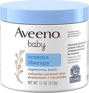 Aveeno Baby Eczema Therapy Nighttime Moisturizing Body Balm, Nourishing Skin Protectant Soothes & Relieves Dry, Itchy Skin from Eczema, Hypoallergenic, Fragrance- & Steroid-Free, 11 oz