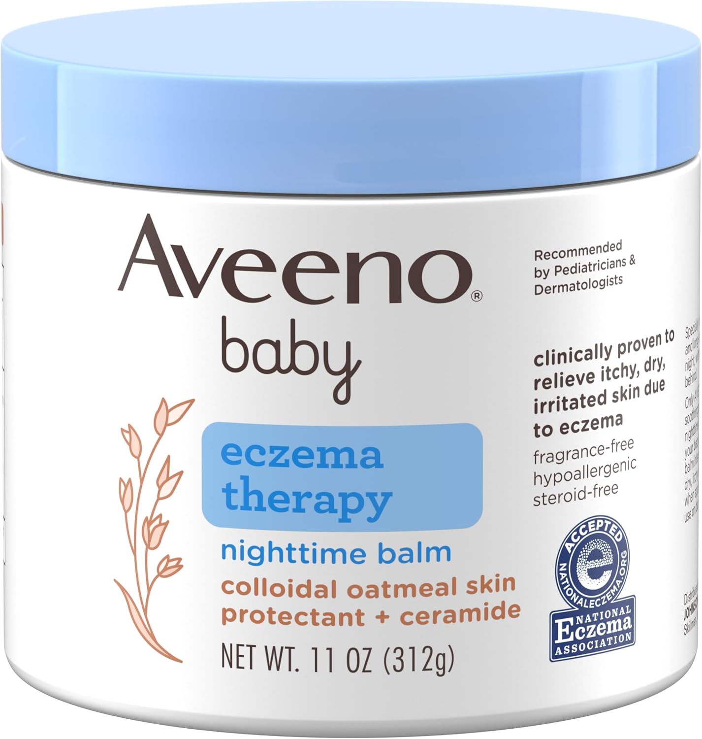 Aveeno Baby Eczema Therapy Nighttime Moisturizing Body Balm, Nourishing Skin Protectant Soothes & Relieves Dry, Itchy Skin from Eczema, Hypoallergenic, Fragrance- & Steroid-Free, 11 oz-0