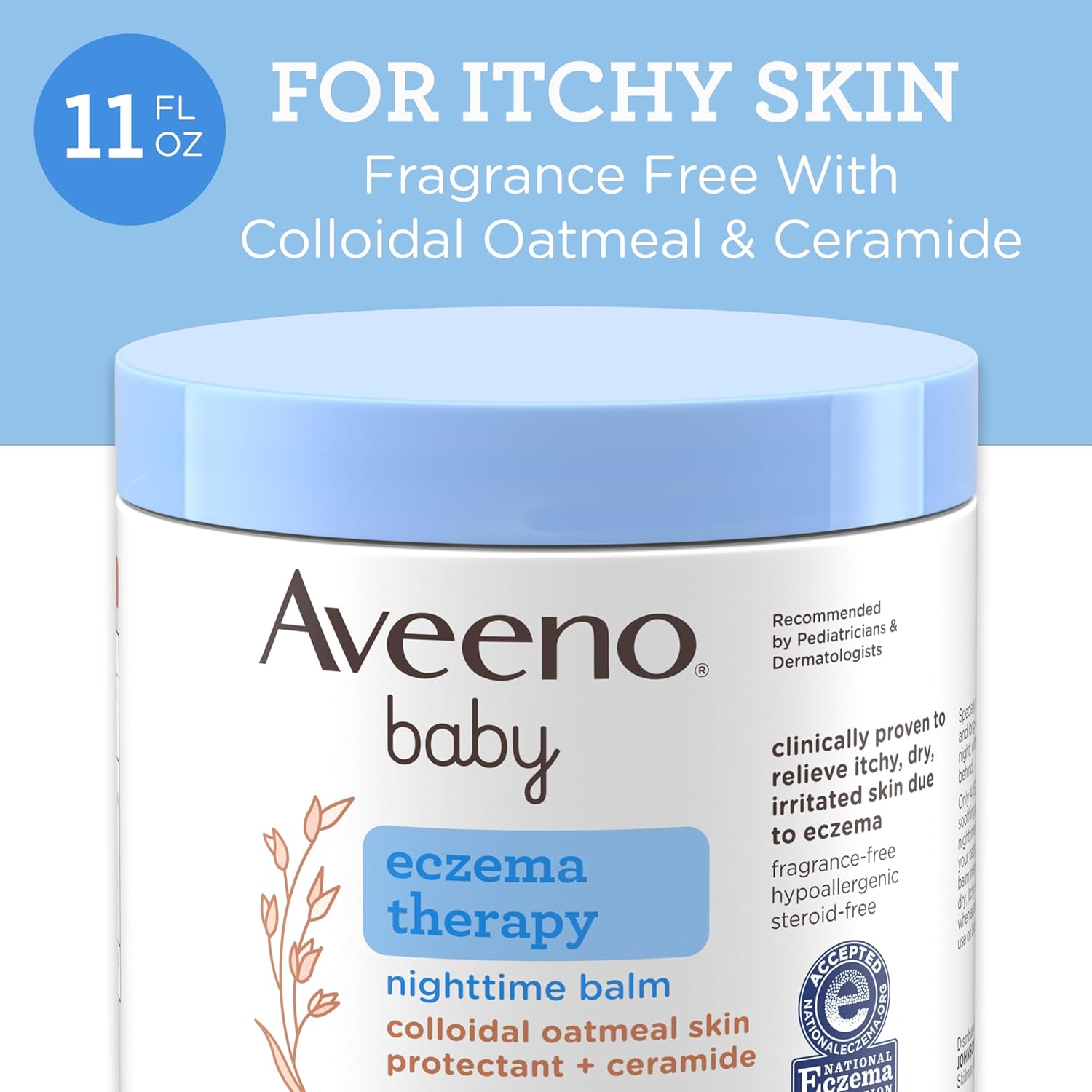 Aveeno Baby Eczema Therapy Nighttime Moisturizing Body Balm, Nourishing Skin Protectant Soothes & Relieves Dry, Itchy Skin from Eczema, Hypoallergenic, Fragrance- & Steroid-Free, 11 oz-1