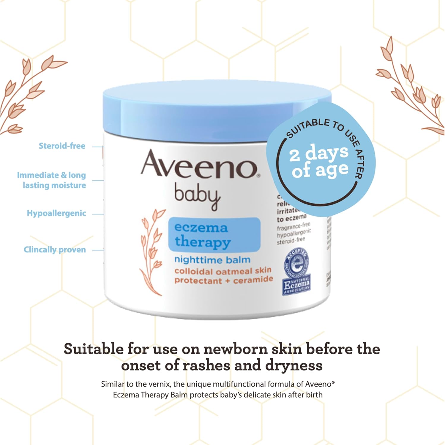 Aveeno Baby Eczema Therapy Nighttime Moisturizing Body Balm, Nourishing Skin Protectant Soothes & Relieves Dry, Itchy Skin from Eczema, Hypoallergenic, Fragrance- & Steroid-Free, 11 oz-3