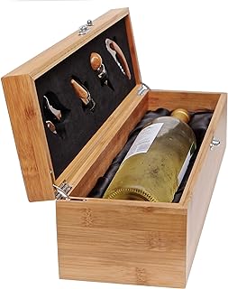 Case Elegance Wooden Wine Box Set | Premium Single Bottle Gift Case with Hinged Lid & Secure Clasp | Bamboo Wine Case with Tools Set | Perfect for Wine Lovers, Birthdays, Housewarmings & Anniversaries