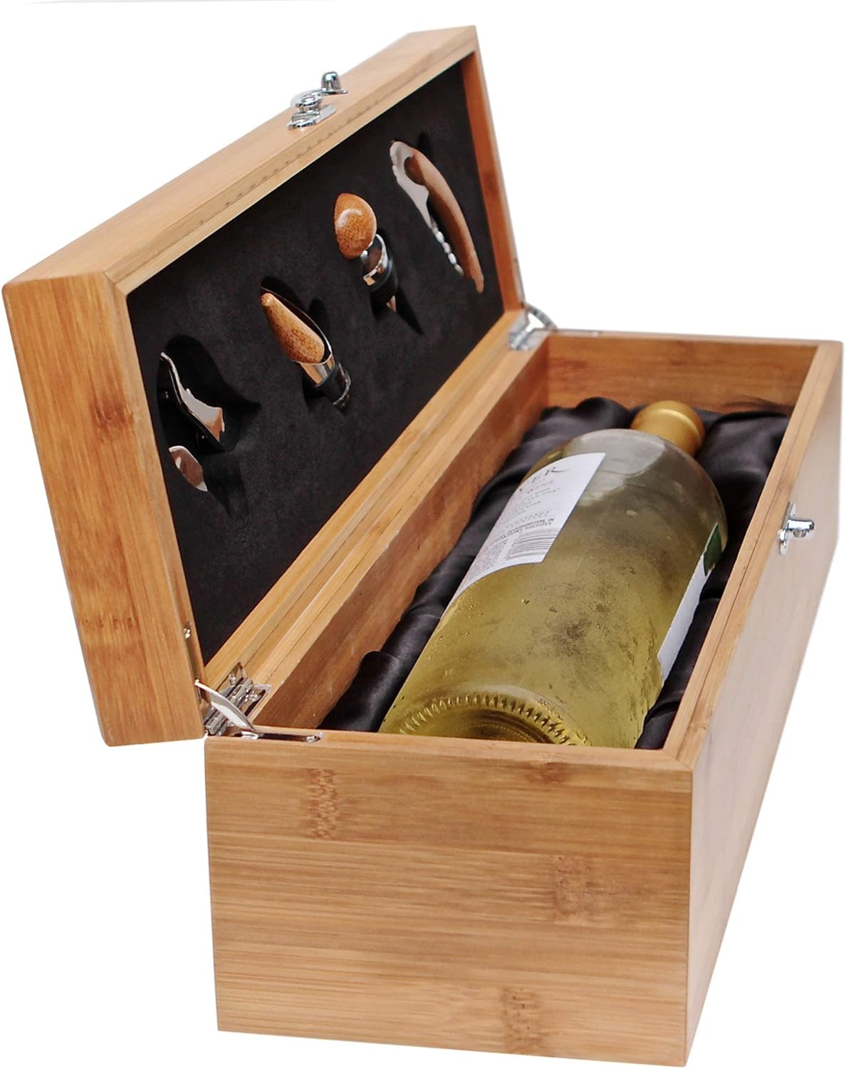 Case Elegance Wooden Wine Box Set | Premium Single Bottle Gift Case with Hinged Lid & Secure Clasp | Bamboo Wine Case with Tools Set | Perfect for Wine Lovers, Birthdays, Housewarmings & Anniversaries-0