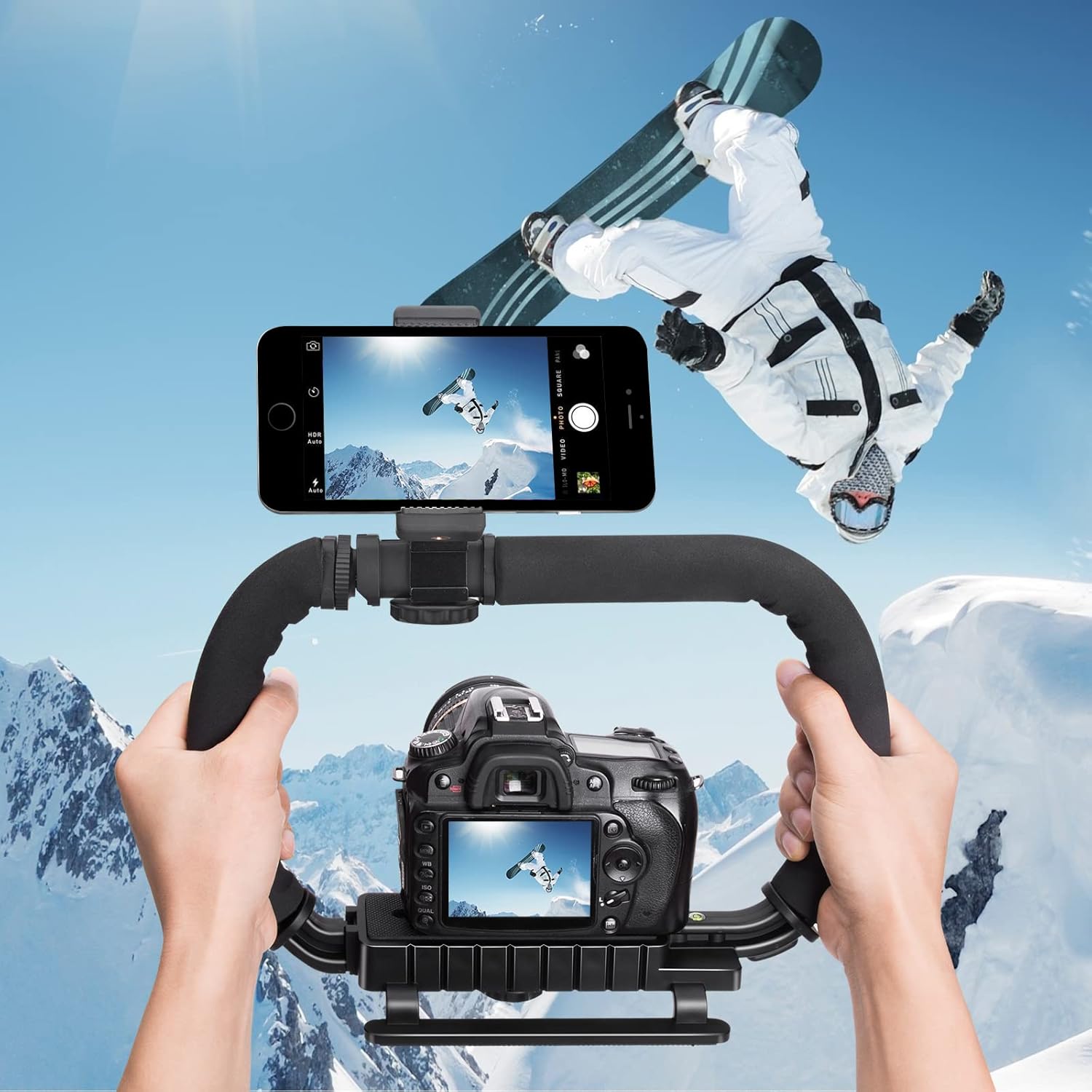 3-Shoe DSLR/Mirrorless/Action Camera Camcorder Phone Stabilizer Expansion Cage Mount Moviemaking Holder Rig YouTube Tiktok Vlogging Video Kit Compatible with GoPro Canon Nikon Sony iPhone Android-1