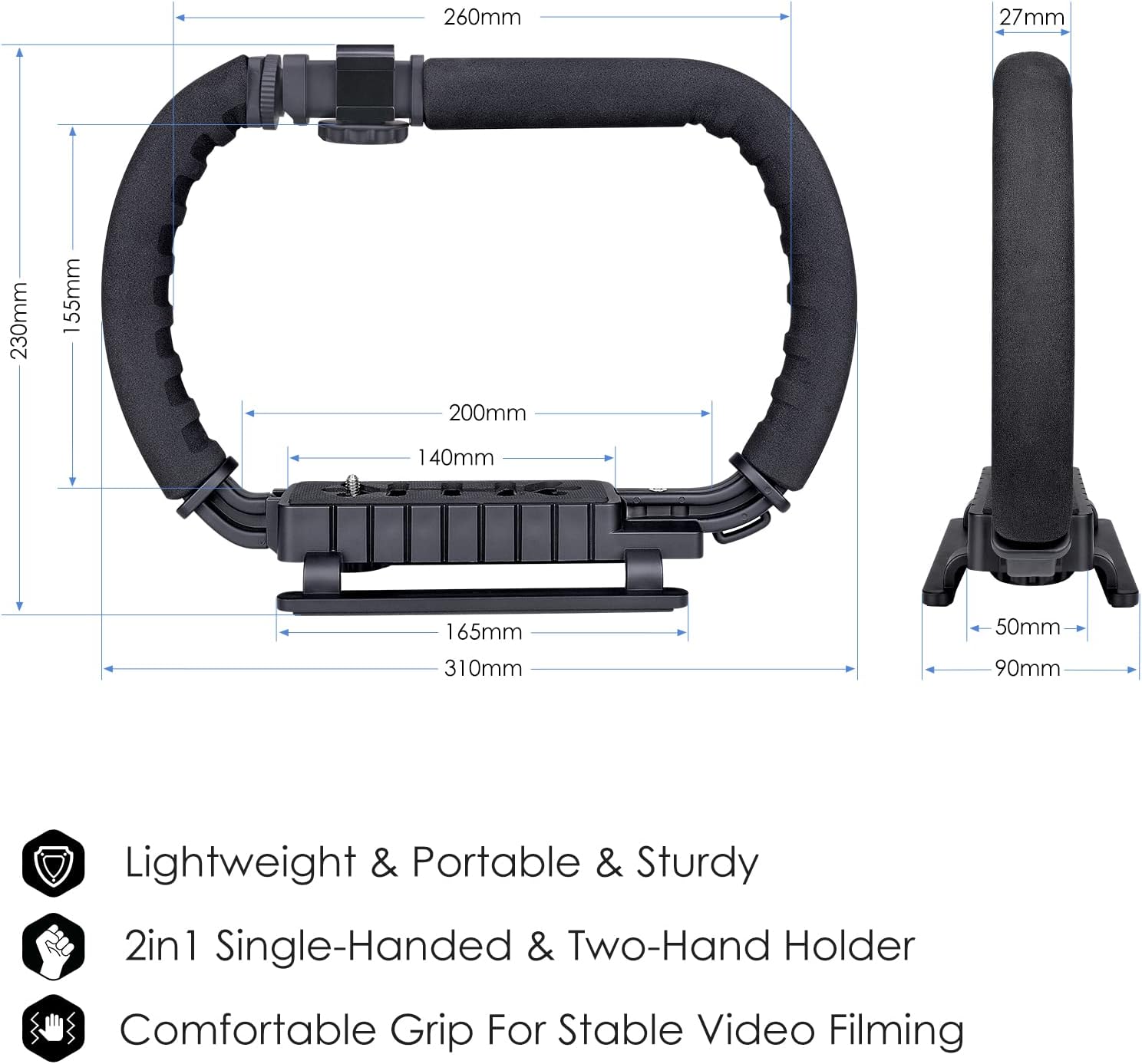 3-Shoe DSLR/Mirrorless/Action Camera Camcorder Phone Stabilizer Expansion Cage Mount Moviemaking Holder Rig YouTube Tiktok Vlogging Video Kit Compatible with GoPro Canon Nikon Sony iPhone Android-8