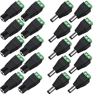 inShareplus 10 Pairs 12V Male and Female 2.1x5.5mm DC Power Jack Plug Adapter Connector for CCTV Security Camera, LED Strip Light