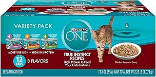 Purina ONE Natural, High Protein Wet Cat Food Variety Pack, True Instinct Turkey, Chicken and Tuna Recipes - (Pack of 2 Packs of 12) 3 oz. Cans