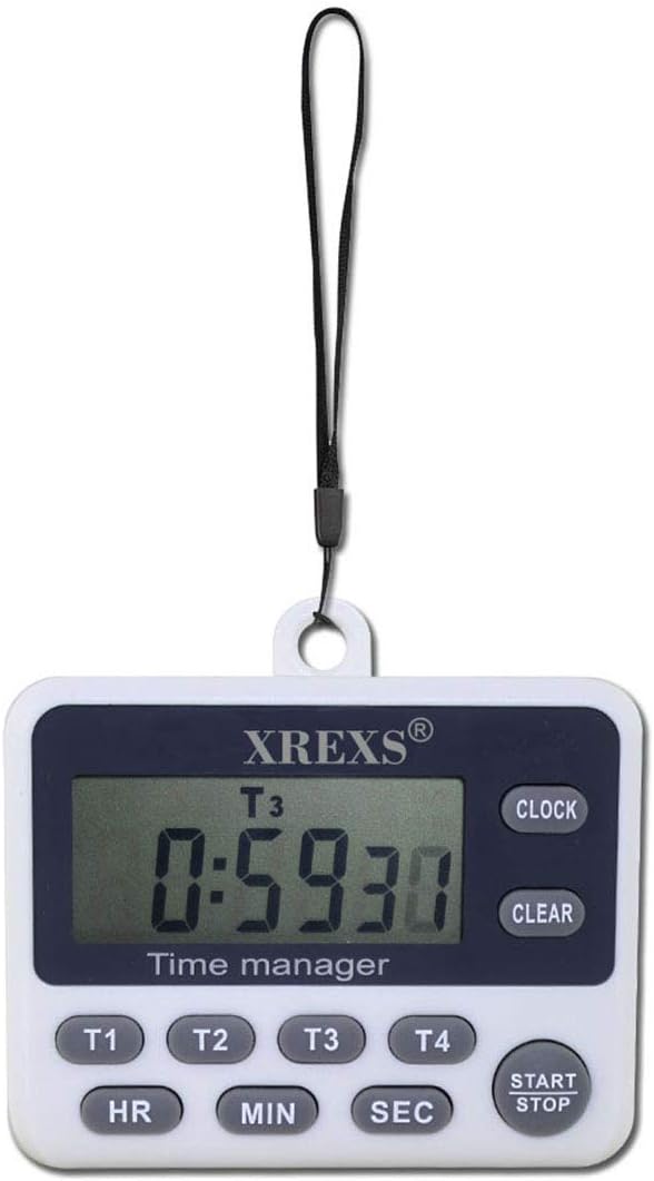 XREXS 4 Channels Digital Kitchen Timer Clock, Cooking Timer with Large LCD Display, 4 Groups Simultaneous Timing Countdown Up Pocket Timer, Magnetic Attachable (Battery Included) (396)-6