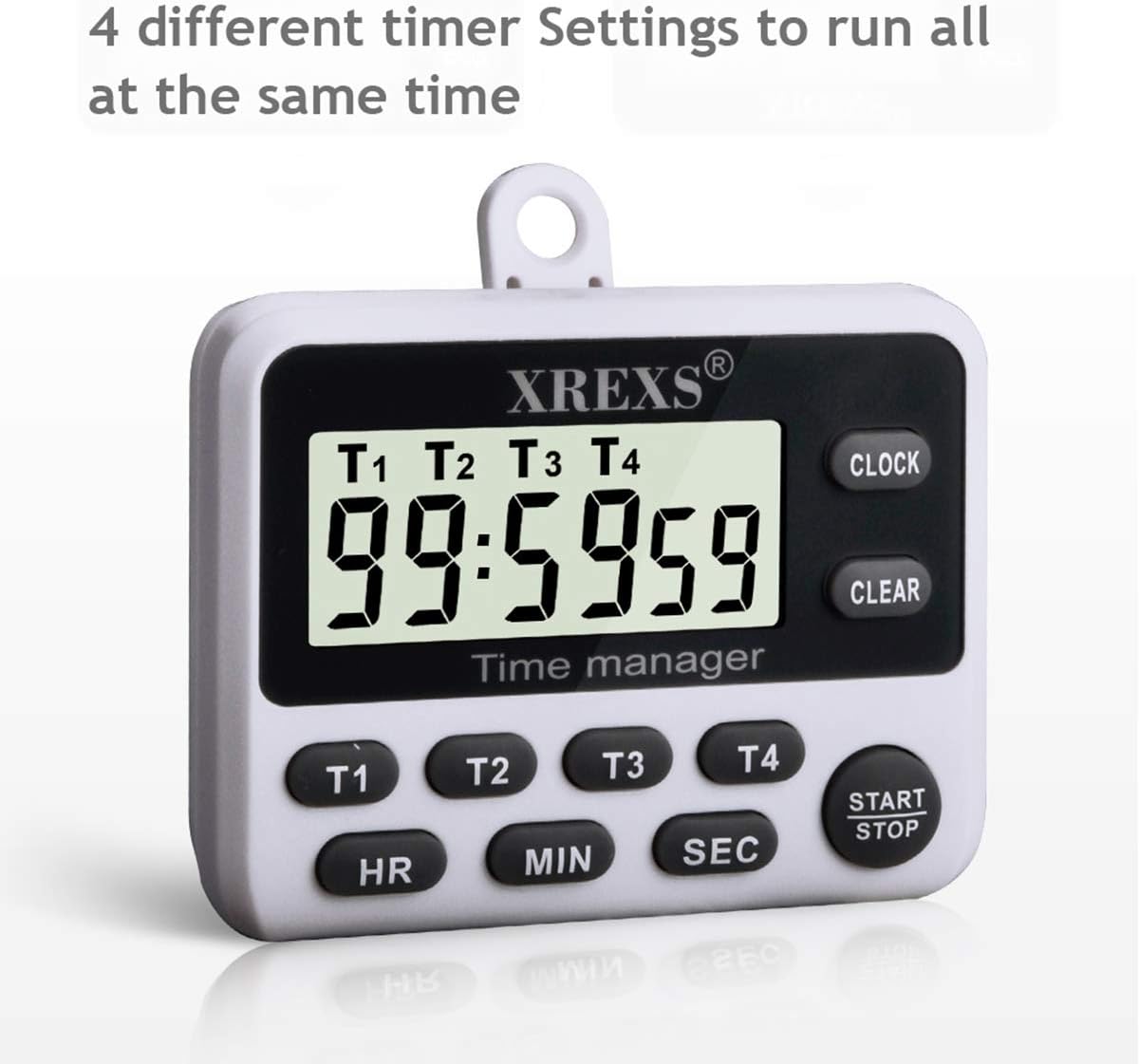 XREXS 4 Channels Digital Kitchen Timer Clock, Cooking Timer with Large LCD Display, 4 Groups Simultaneous Timing Countdown Up Pocket Timer, Magnetic Attachable (Battery Included) (396)-7