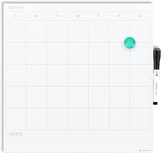 U Brands Square Magnetic Dry Erase Calendar Board, 14"x14", Frameless, includes Marker and Magnet