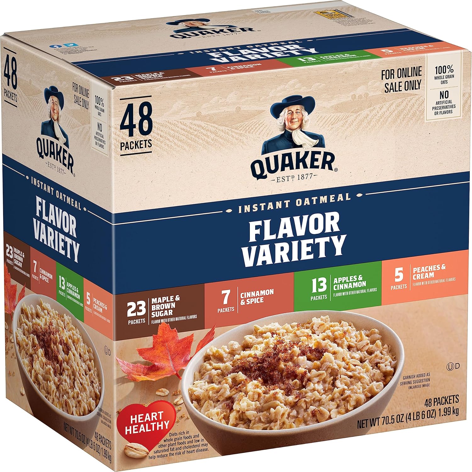 Quaker Instant Oatmeal, 4 Flavor Variety Pack, Individual Packets, 48 Count-0