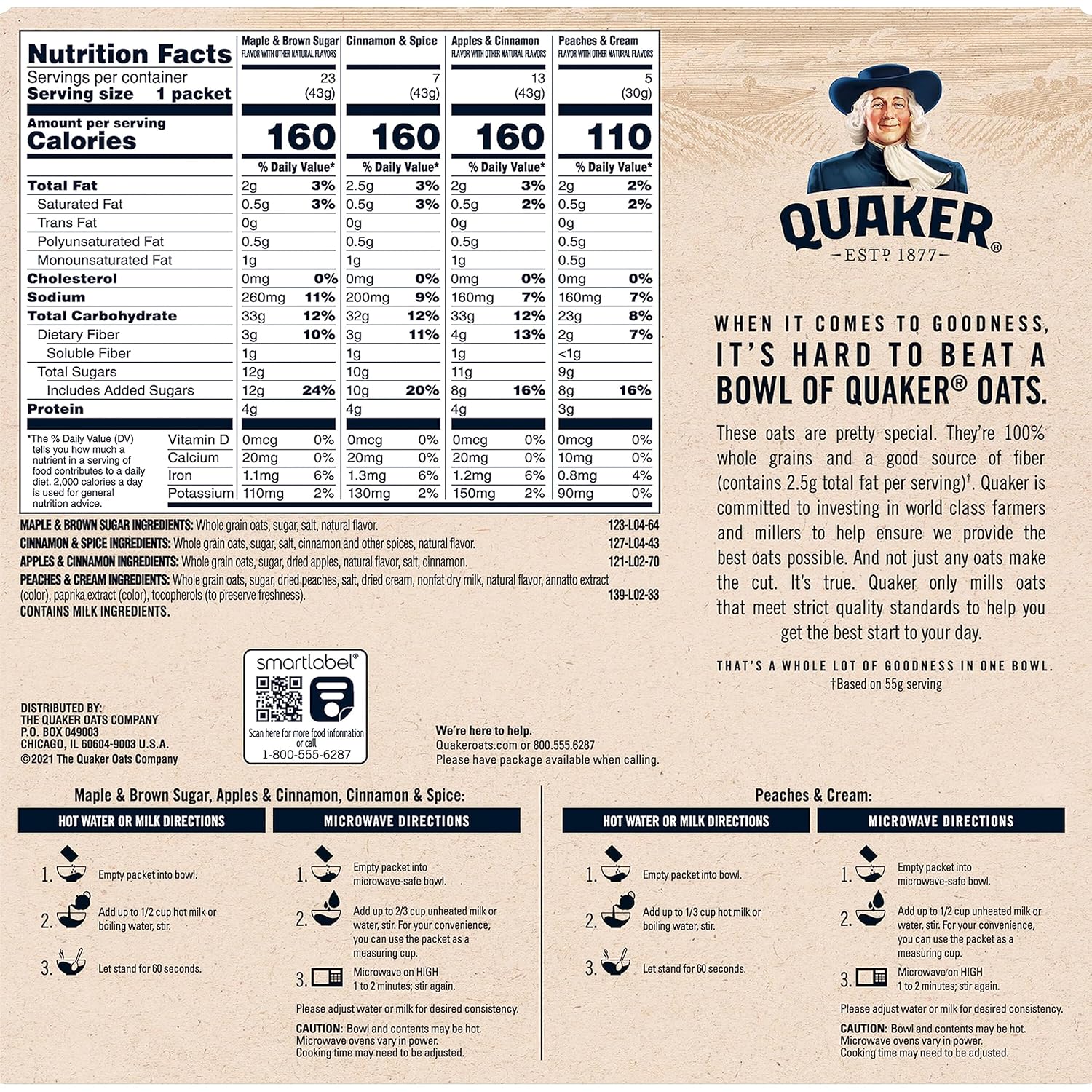 Quaker Instant Oatmeal, 4 Flavor Variety Pack, Individual Packets, 48 Count-1