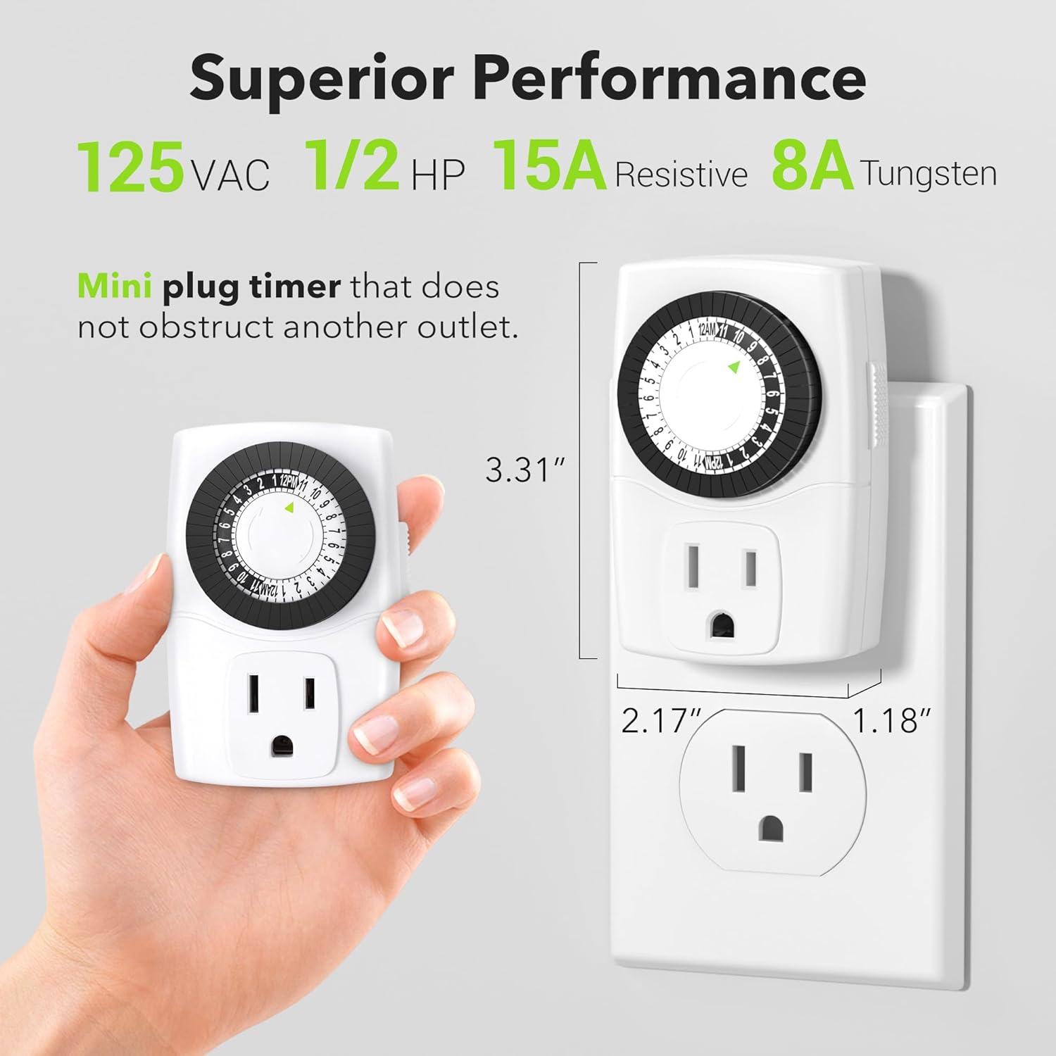 BN-LINK BND-60/U47 Indoor Mini 24-Hour Mechanical Outlet Timer, 3-Prong, 2-Pack-3