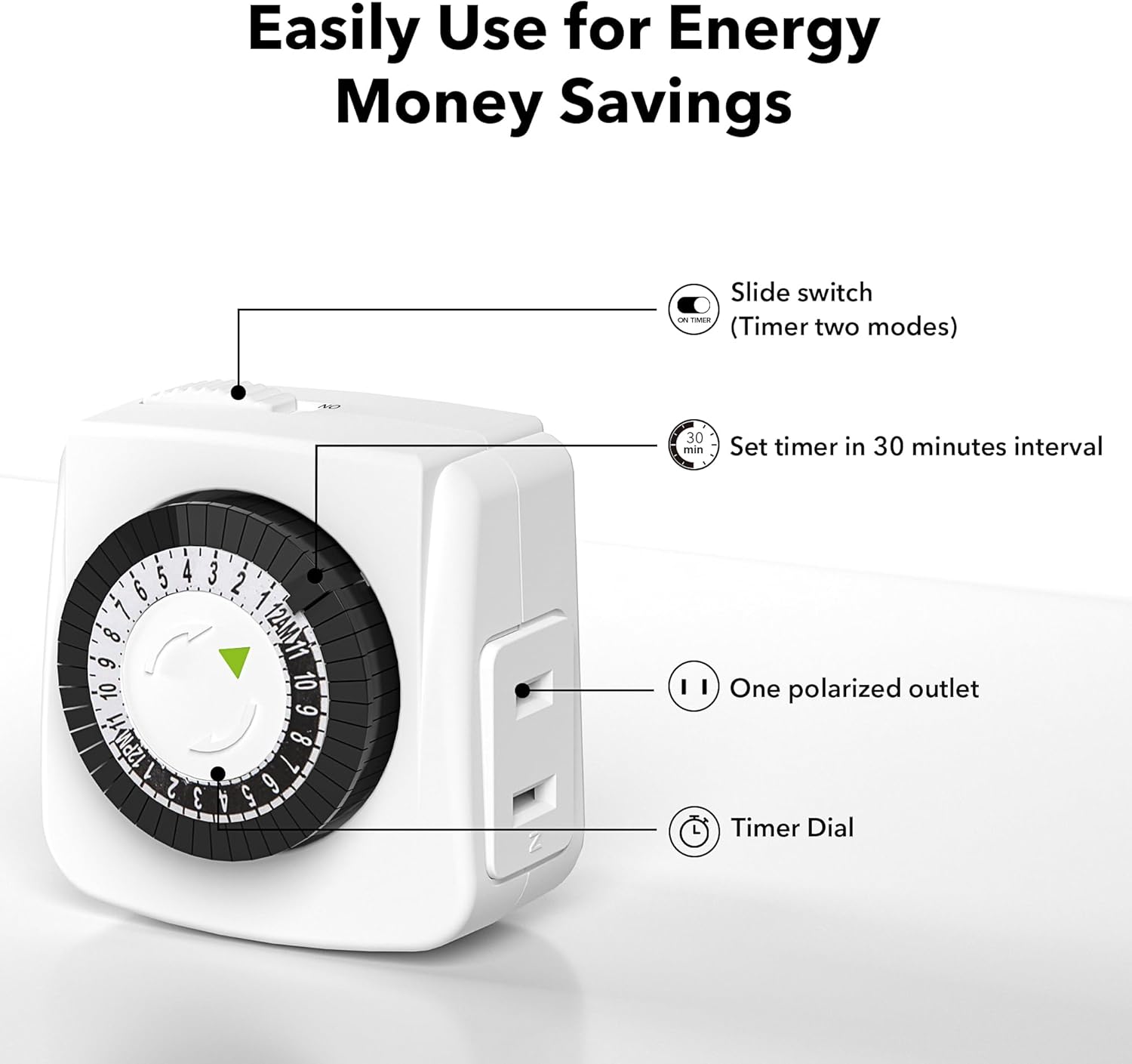 BN-LINK Indoor Timers Plug Mechanical 2 Prong 24-Hour Mini Lamp Timers 2 Pack, for Electrical Outlets, Fish Tank, Fans, LED Lights-1