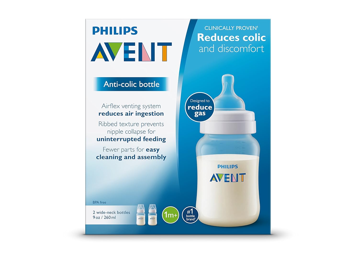 Philips Avent Anti-Colic Baby Bottles Clear, 9oz, 2 Piece-3