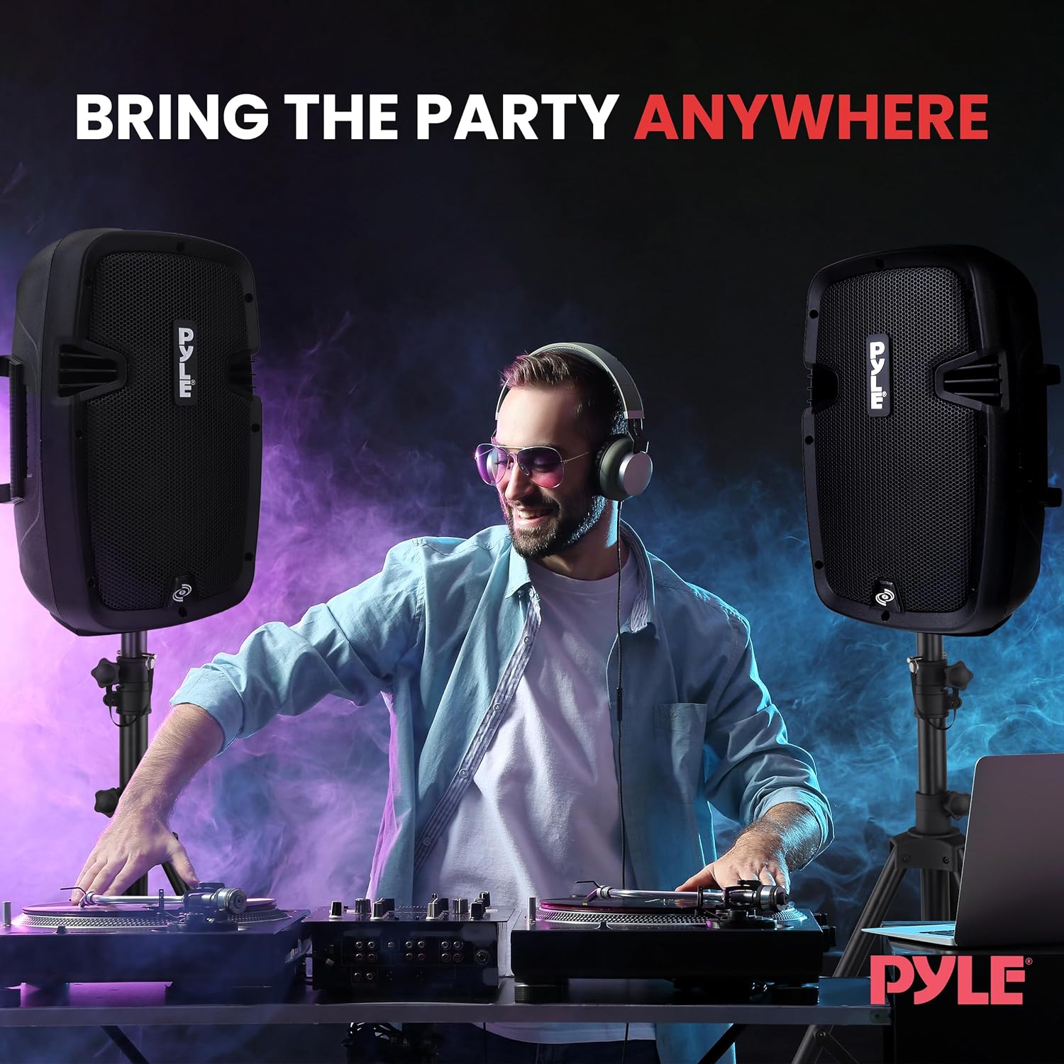 Pyle Powered PA Speaker System Active & Passive Bluetooth Loudspeakers Kit with 8 Inch Speakers, Wired Microphone, MP3/USB/SD/AUX Readers, Speaker Stands,Remote Control - Pyle PPHP849KT Black-6