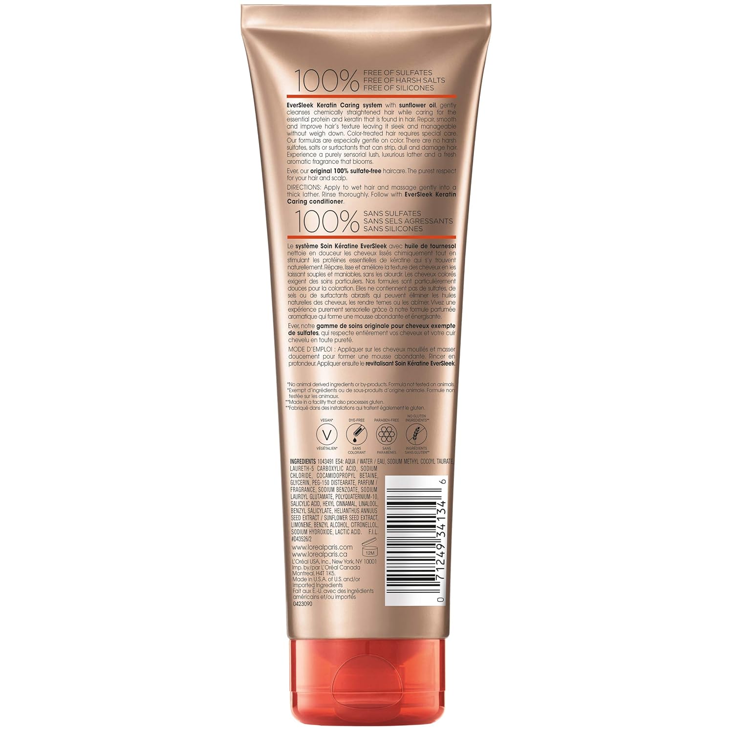 L'Oreal Paris EverSleek Sulfate Free Keratin Caring Shampoo, with Sunflower Oil, 8.5 Fl; Oz-1