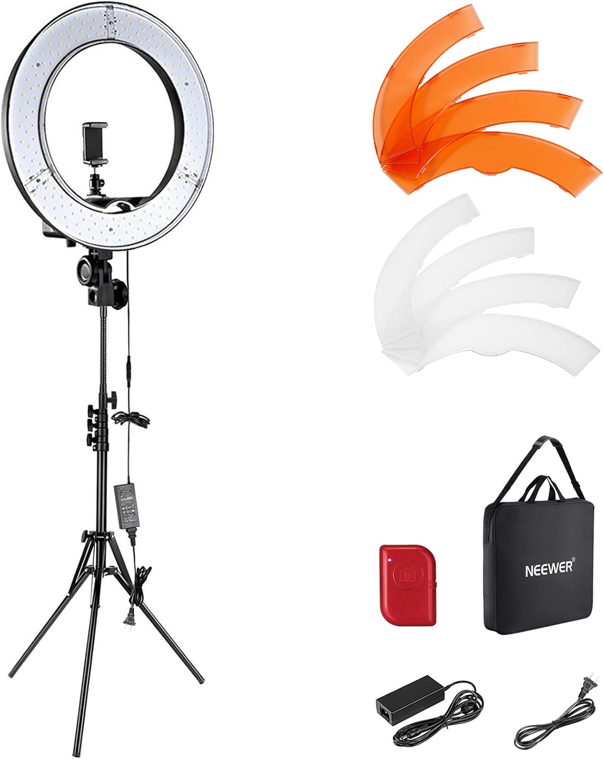 NEEWER Ring Light 18inch Kit: 55W 5600K Professional LED with Stand and Phone Holder, Soft Tube & Bag for Tattoo Lash Extension Barber Makeup Artist Studio Video Photography Lighting, RL-18-0