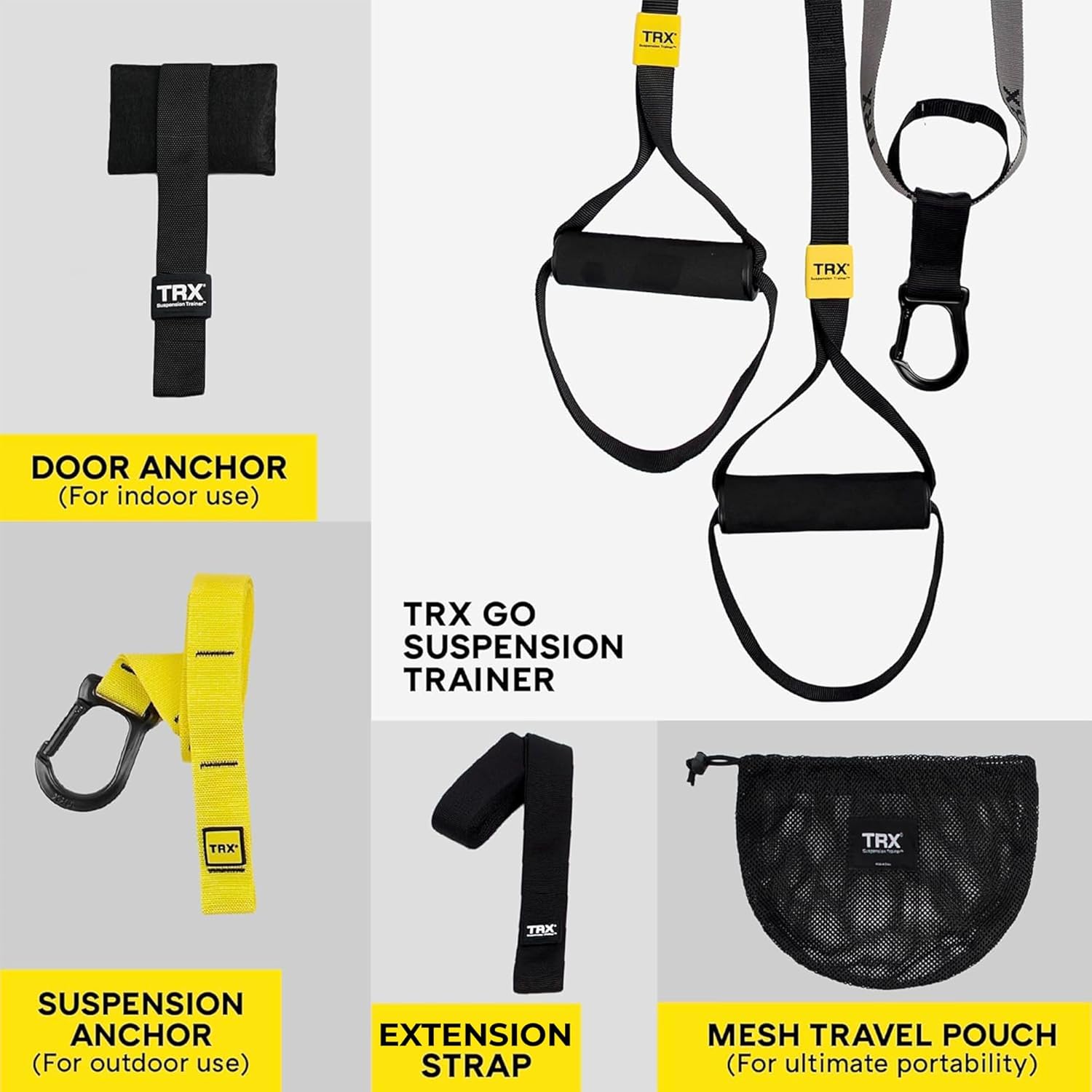 TRX GO Suspension Trainer System, Full-Body Workout for All Levels & Goals, Lightweight & Portable, Fast, Fun & Effective Workouts, Home Gym Equipment or for Outdoor Workouts, Grey-4