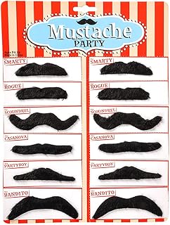 Road Island Novelty 3.5" Black Fake Mustaches, Pack of 12