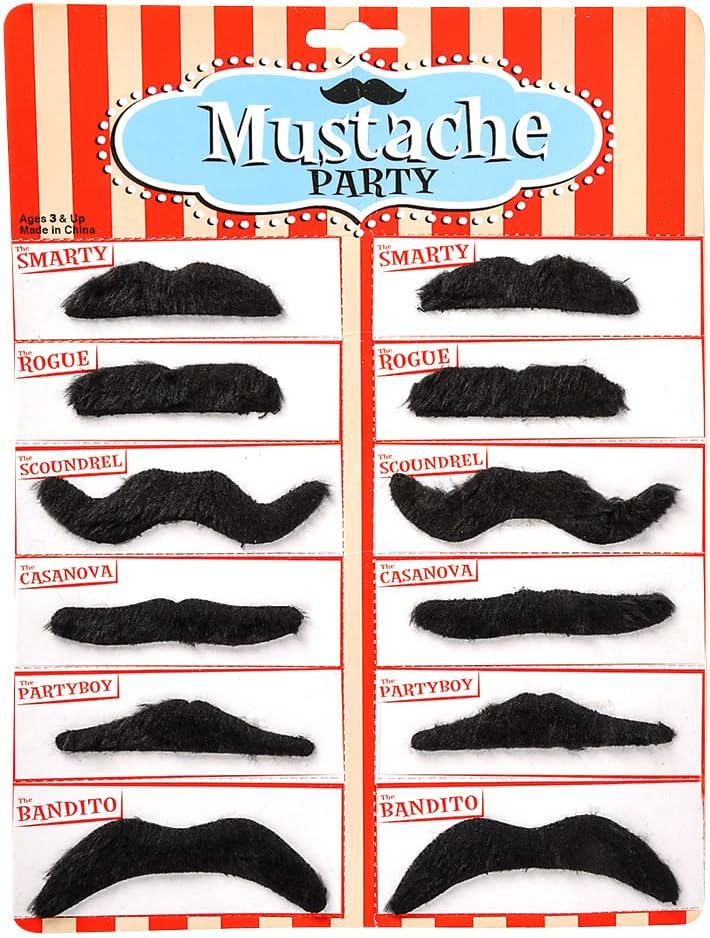 Road Island Novelty 3.5" Black Fake Mustaches, Pack of 12-0