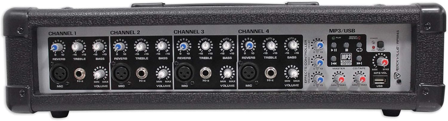 Rockville 1800w Powered 4 Channel Mixer/Amplifier w USB/EQ/Effects/Phantom (RPM45)-0