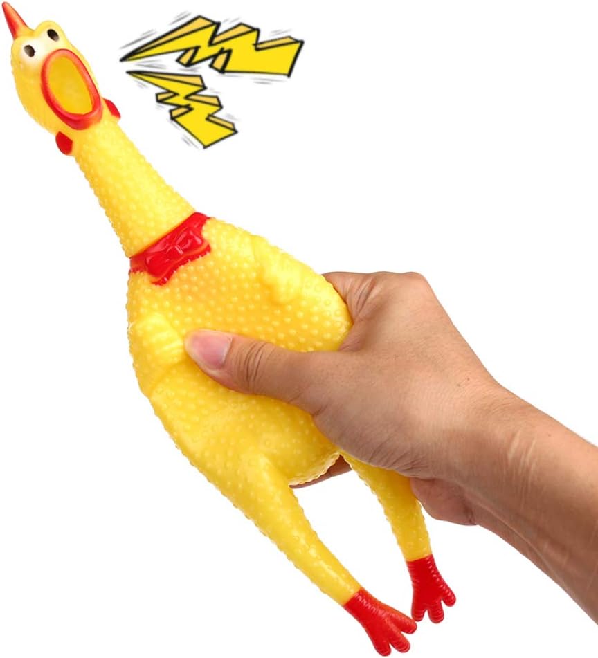 POPLAY Rubber Chicken/Squeeze Chicken, Prank Novelty Toy Party Favors for Kids, Adults, Dogs, Family Games,Keep Your Chicken Quiet-2