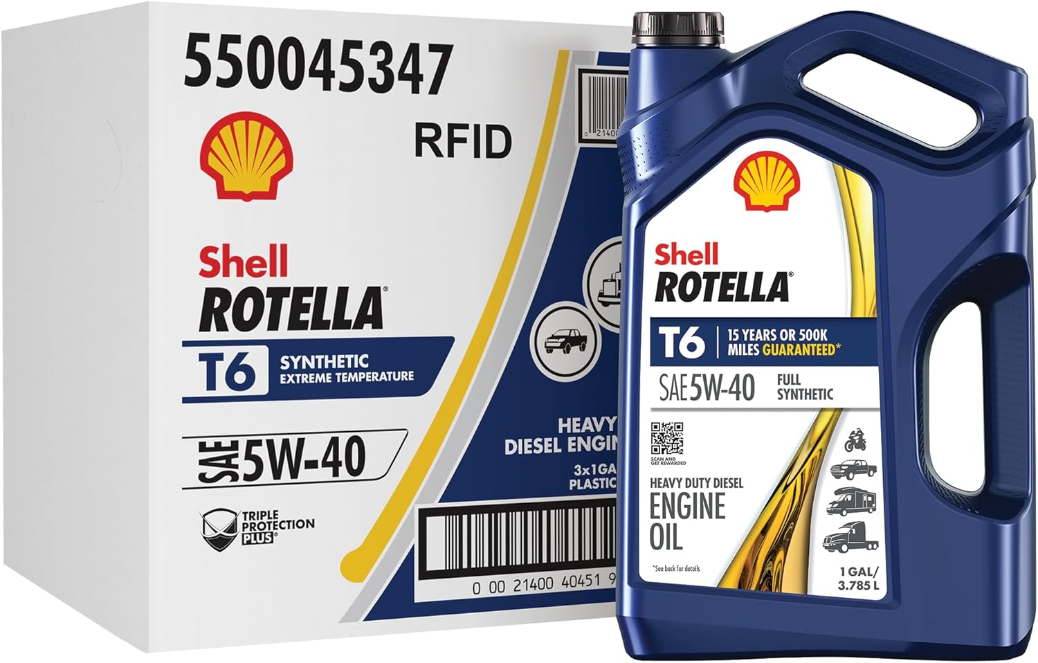 Shell Rotella T6 5W-40 Diesel Engine Oil, 1 Gallon (Case of 3)-0