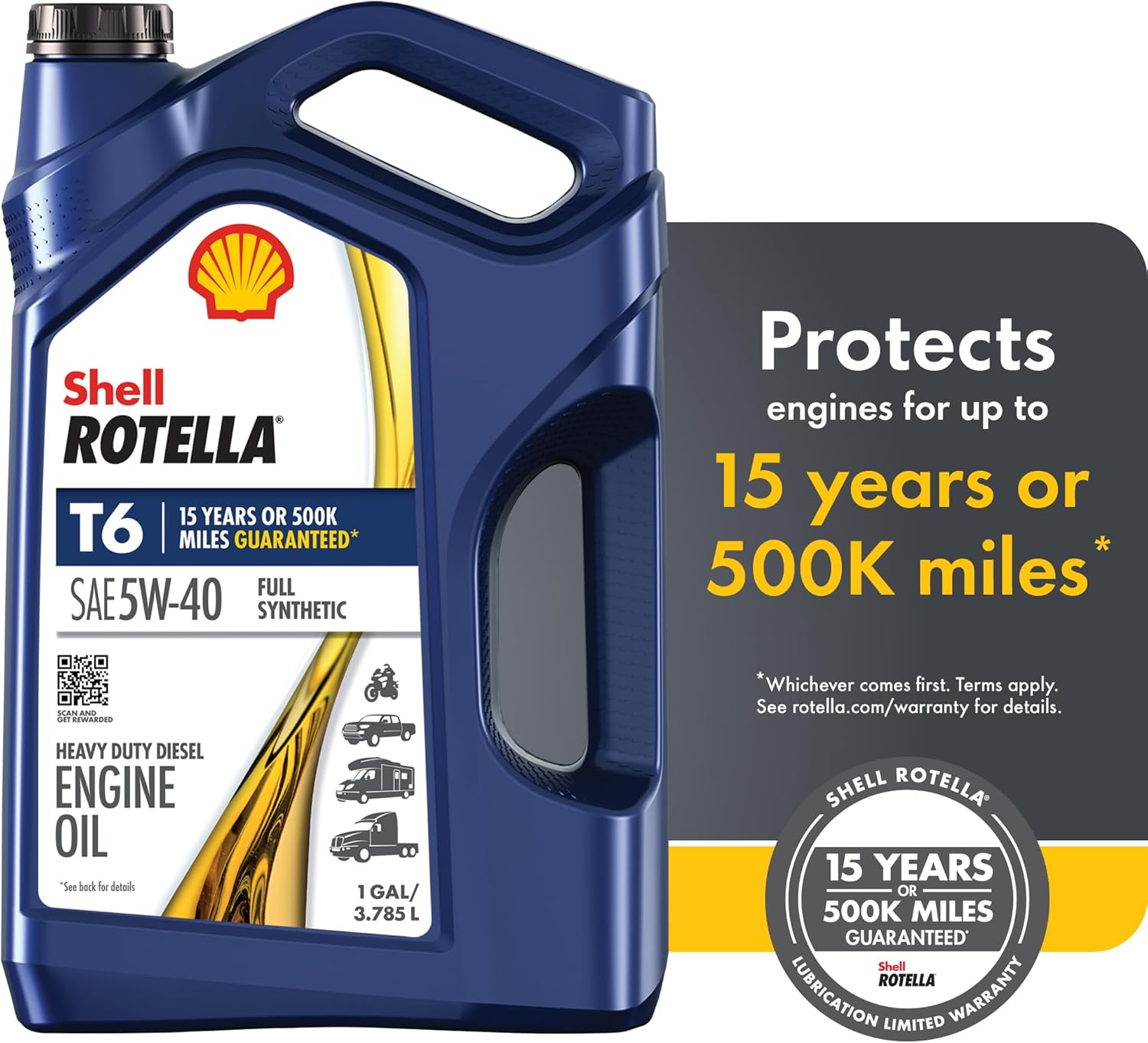 Shell Rotella T6 5W-40 Diesel Engine Oil, 1 Gallon (Case of 3)-2