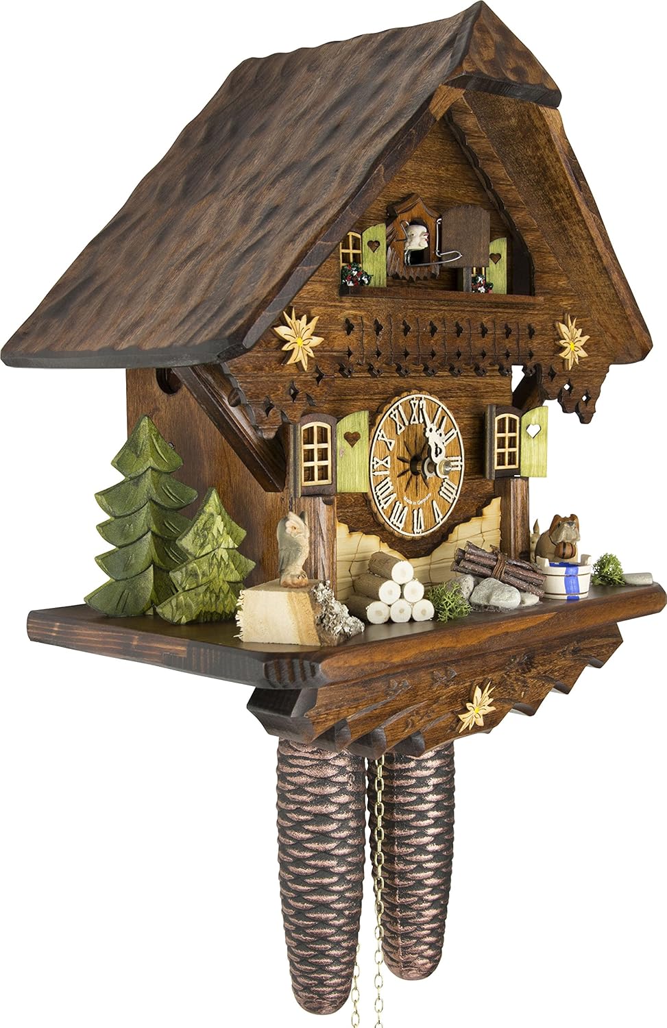 Cuckoo-Palace German Cuckoo Clock - Summer Meadow Chalet with 8-Day-Movement - 13 1/3 inches Height - Black Forest Clock-0