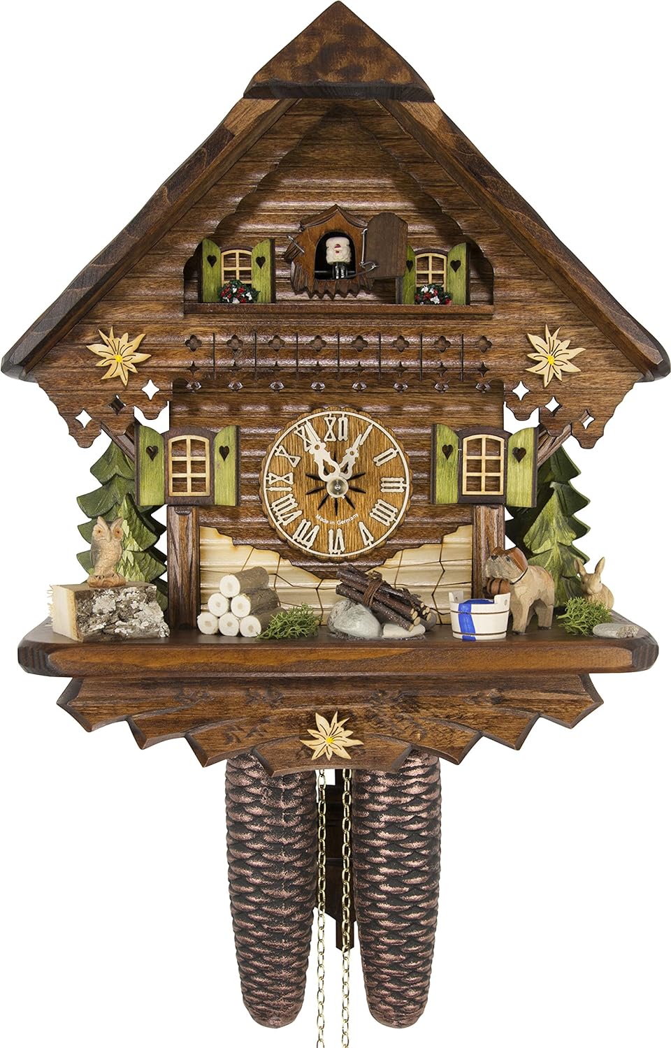 Cuckoo-Palace German Cuckoo Clock - Summer Meadow Chalet with 8-Day-Movement - 13 1/3 inches Height - Black Forest Clock-1