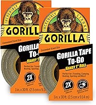 Gorilla Tape, Mini Duct Tape to-Go, 1" x 10 yd Travel Size, Black, (Pack of 2)