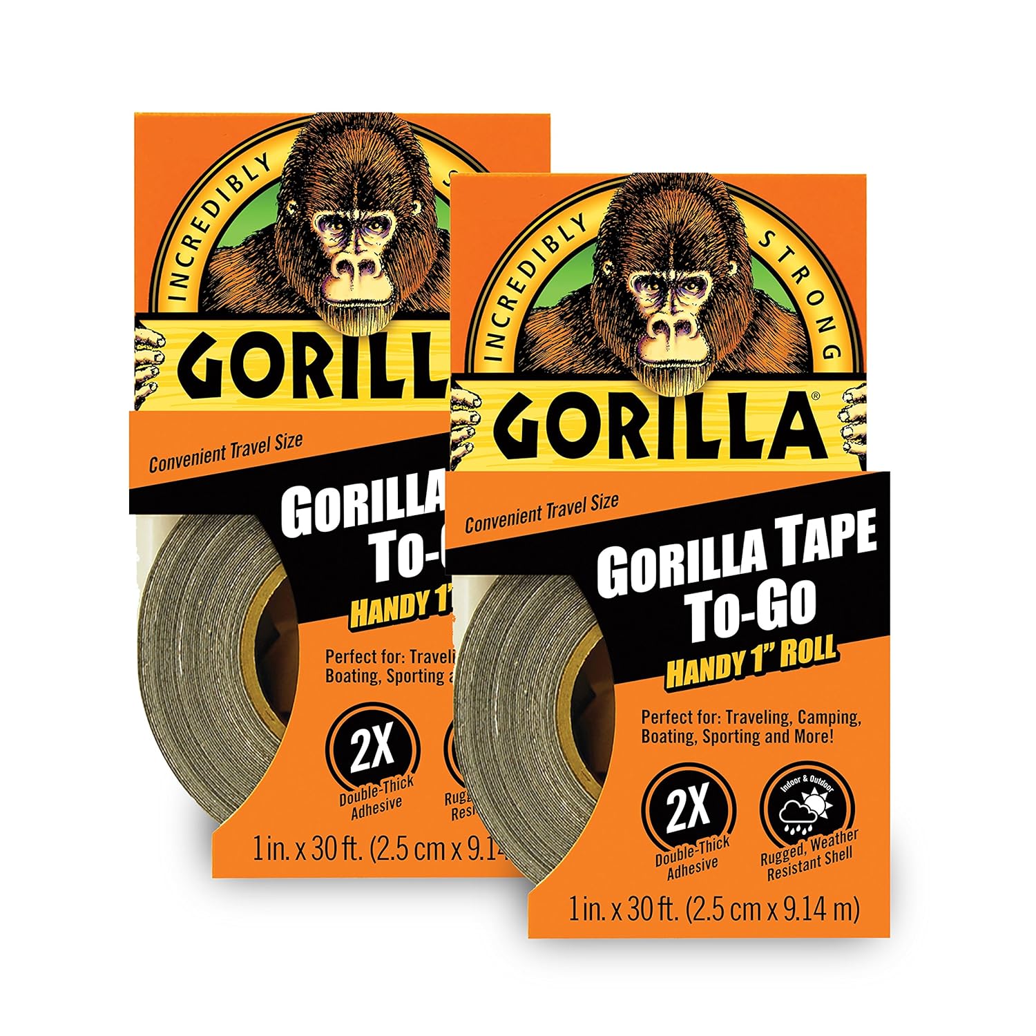 Gorilla Tape, Mini Duct Tape to-Go, 1" x 10 yd Travel Size, Black, (Pack of 2)-0