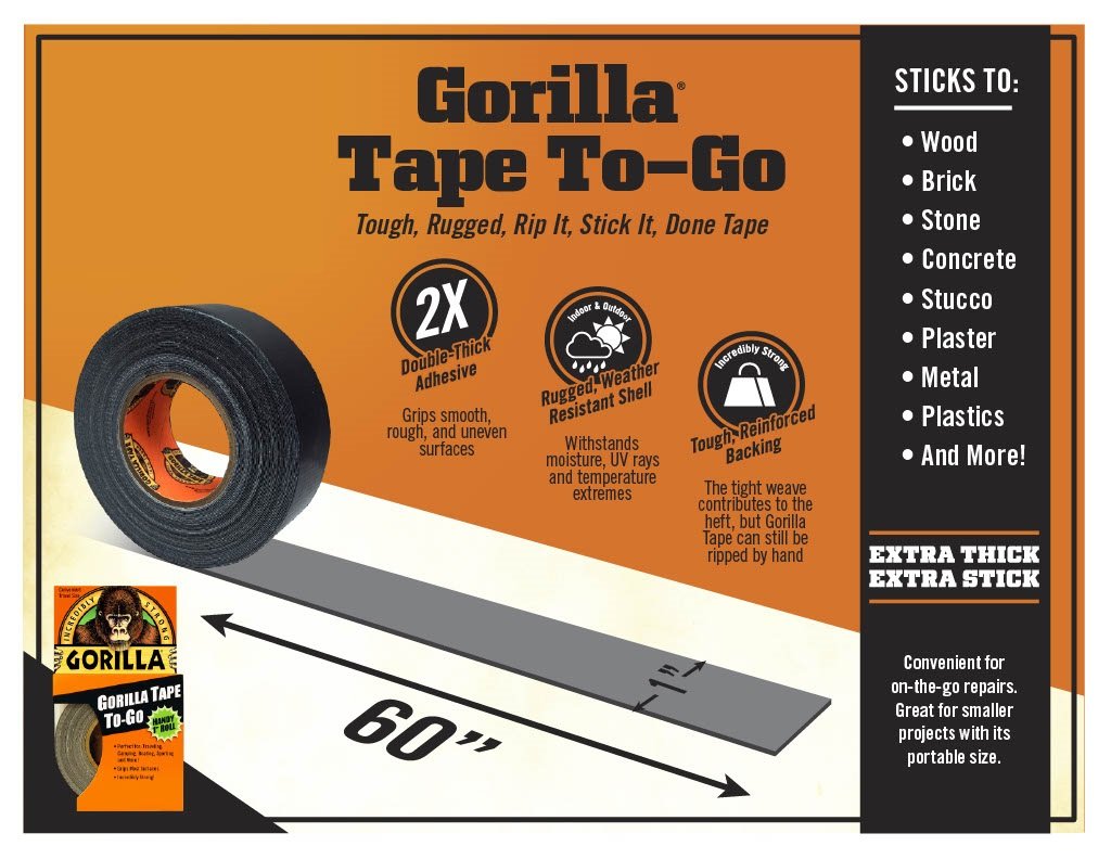 Gorilla Tape, Mini Duct Tape to-Go, 1" x 10 yd Travel Size, Black, (Pack of 2)-1