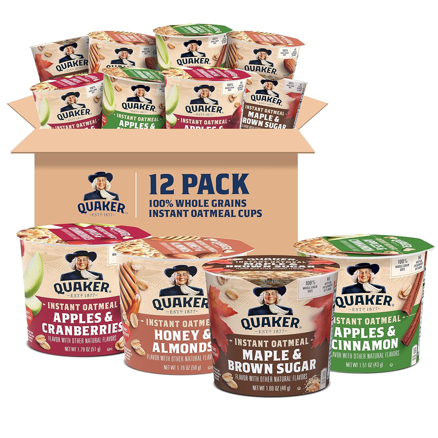 Quaker Instant Oatmeal Express Cups, 4 Flavor Variety Pack, 1.76 Ounce (Pack of 12)-0