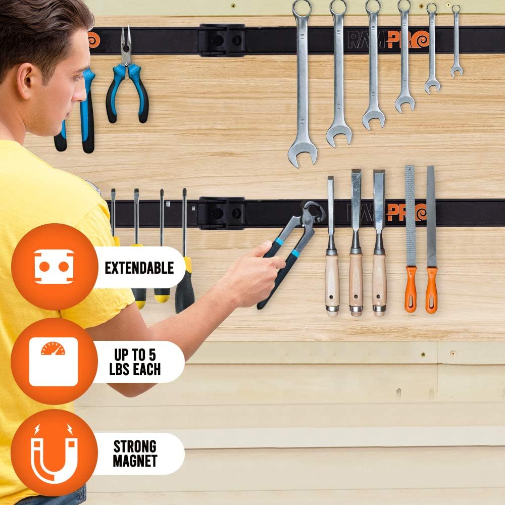 12" Magnetic Tool Holder Strip - A Tool Magnet Bar for Garage Organization, Shop Organization, and Workbench Accessories, Best Father's Day Gift, Easy To Install in Workshop, Mounting Screws Included.-2