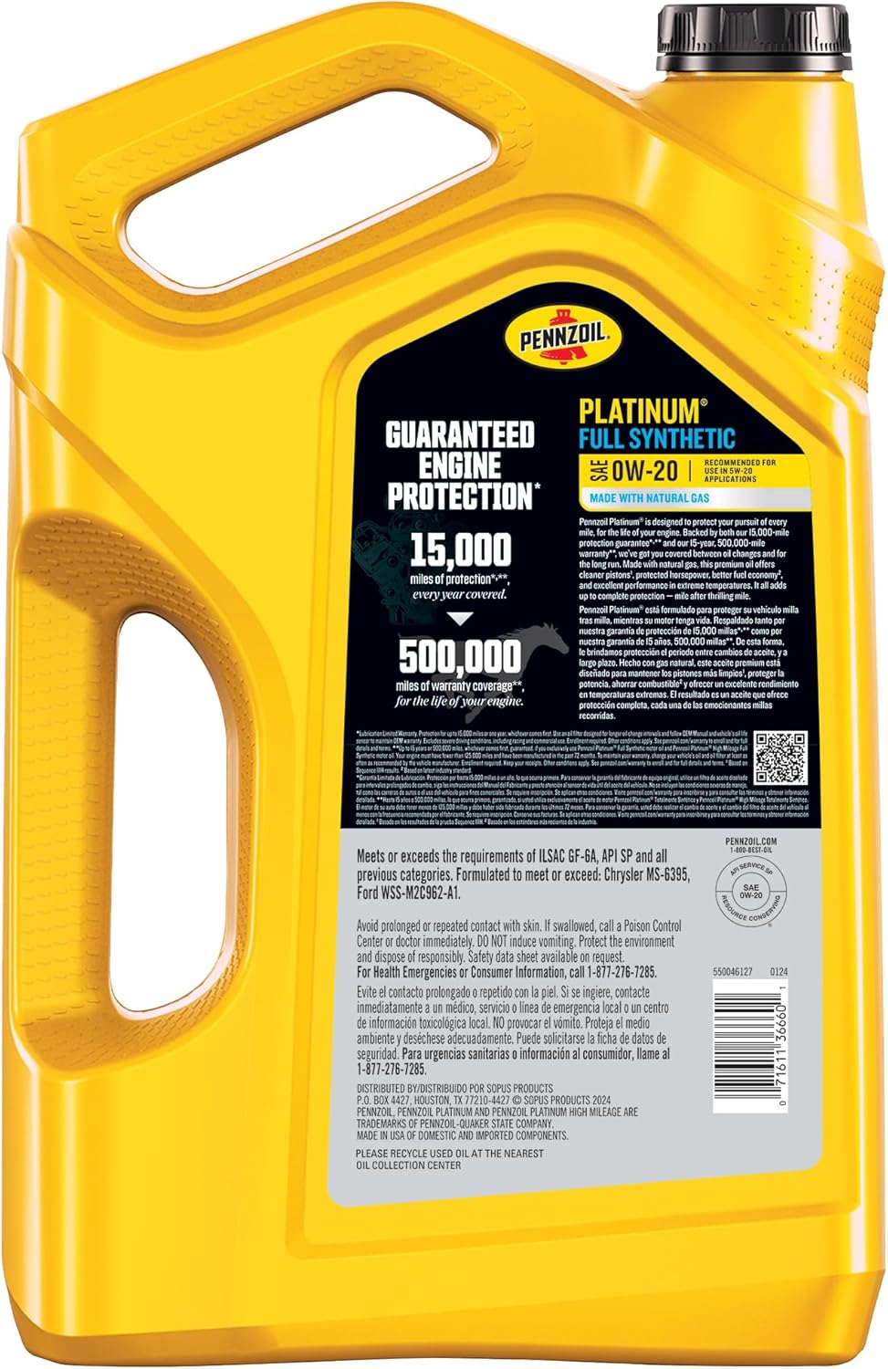 Pennzoil Platinum Full Synthetic 0W-20 Gasoline Engine Oil, 5 Quart-1