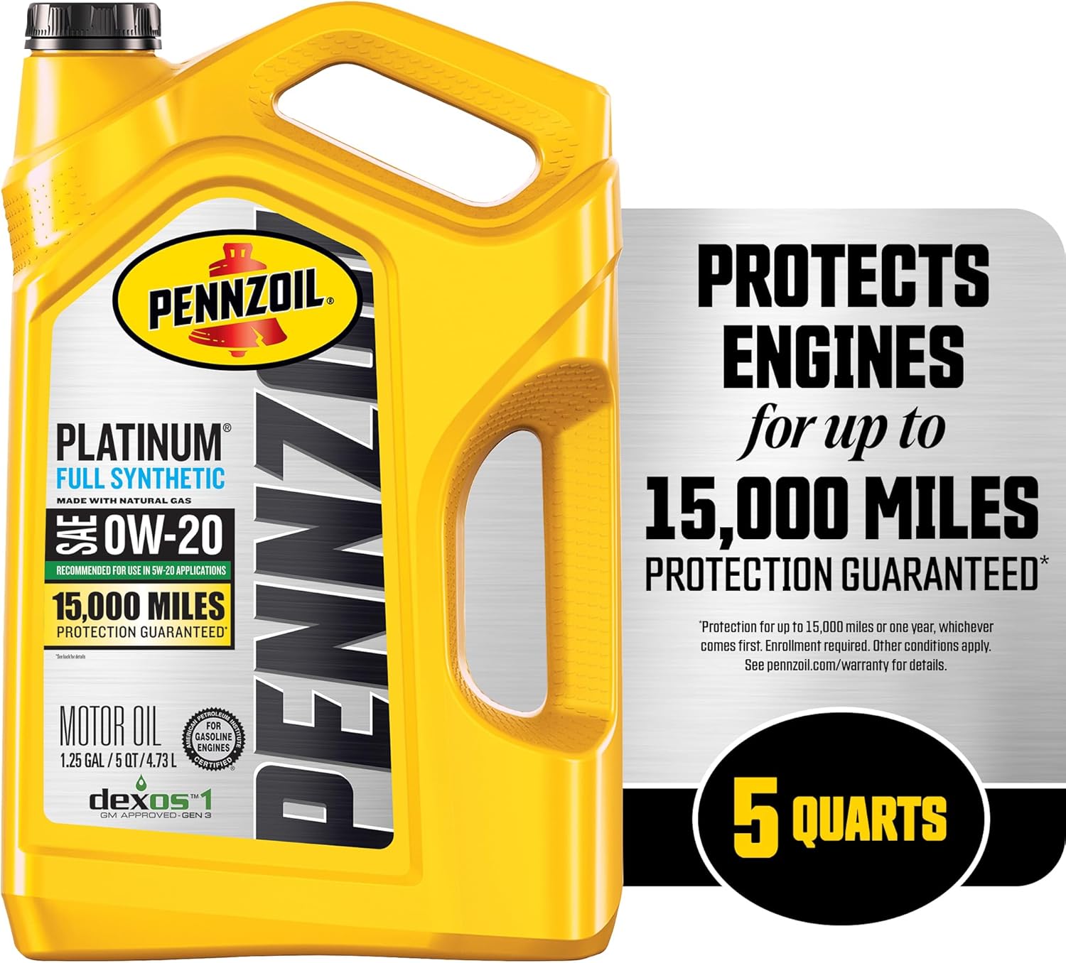 Pennzoil Platinum Full Synthetic 0W-20 Gasoline Engine Oil, 5 Quart-2