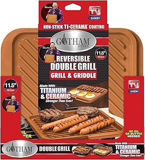 GOTHAM STEEL This Classic Nonstick Double Grill Griddle Pan, Brown Reversible with Ti-Cerama Coating, Perfect for BBQs and More – As Seen on TV, lARGE