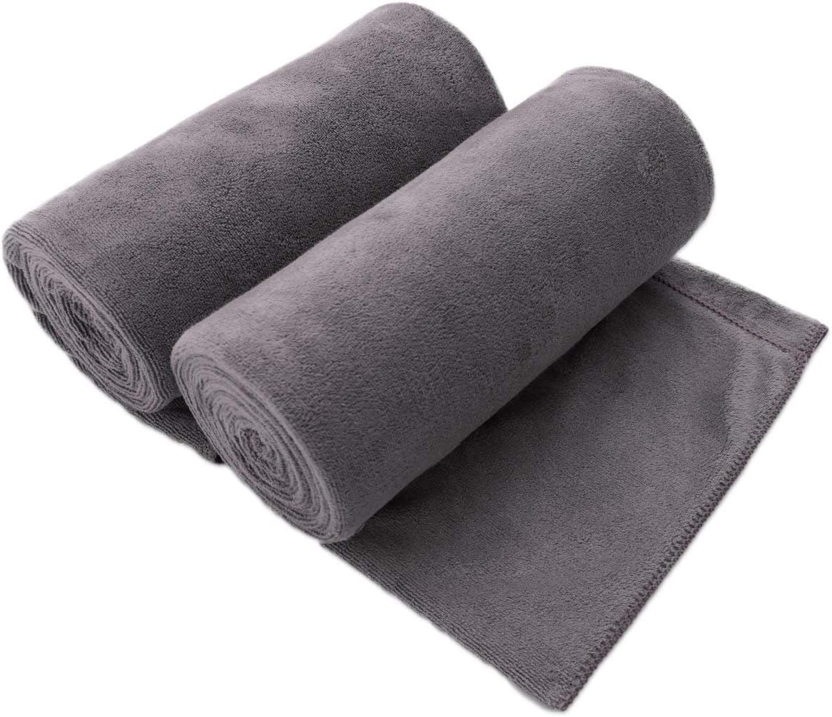 JML Microfiber Bath Towel 2 Pack(30" x 60"), Oversized Thick Towels, Soft, Super Absorbent and Fast Drying, No Fading Multipurpose Use for Sports, Travel, Fitness, Yoga, 30 in 60 in, Grey Count-0