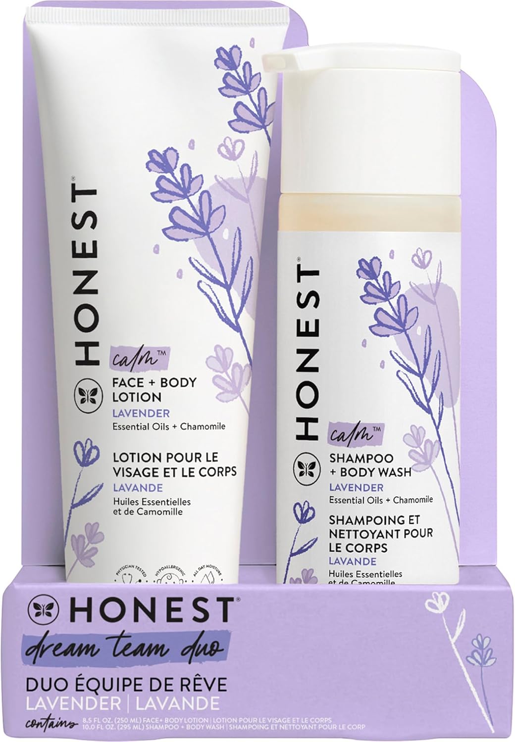 The Honest Company 2-in-1 Cleansing Shampoo + Body Wash and Face + Body Lotion Bundle | Gentle for Baby | Naturally Derived | Lavender Calm, 18.5 fl oz-0