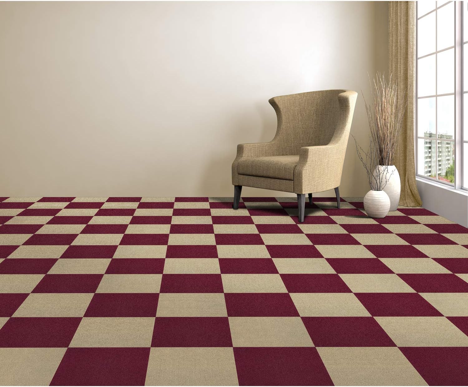 Achim Home Furnishings Nexus Burgundy 12x12 Self Adhesive Carpet Floor Tile - 12 Tiles/12 sq Ft.,NXCRPTBU12-3